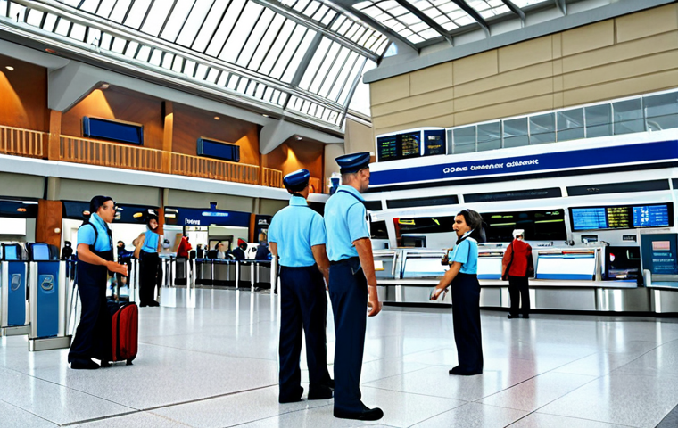 Airline Operations - Ticketing and Ground Staff**

"A bustling airport scene with ground staff assisting passengers, fully clothed in professional uniforms, appropriate attire, safe for work, ticket booking counters visible in the background, modern airport architecture, perfect anatomy, correct proportions, natural pose, family-friendly, high-quality photograph, daytime."

**