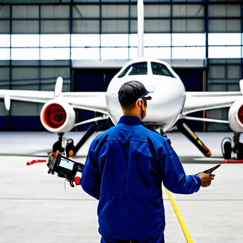 Home 8 **
"Aviation maintenance technician using a drone to inspect the exterior of a commercial airplane in a hangar. The technician is fully clothed in appropriate attire, wearing safety gear. The drone is close to the plane, capturing detailed images. Modern hangar setting with tools and equipment visible in the background. Safe for work, appropriate content, professional, modest, family-friendly, perfect anatomy, correct proportions, well-formed hands, proper finger count, natural body proportions, professional photography, high quality."
**