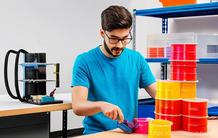 3D 프린팅 재료 - **Prompt 1: The Hobbyist's Creative Hub**
    "A brightly lit, clean home workshop. A young adult, m...