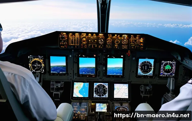 항공기 항법 시스템 - **Prompt 1: Modern Aircraft Cockpit in Flight**
    A highly detailed, realistic image of a modern a...