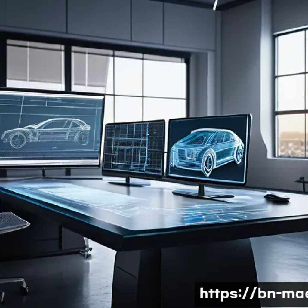 CAD CAE 소프트웨어 - **Prompt 1: The Dawn of Digital Design**
    A highly detailed, wide-angle shot of a modern, brightl...