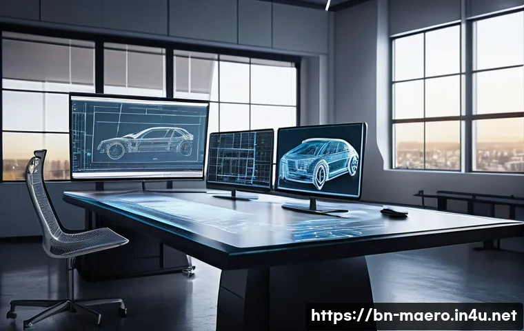 CAD CAE 소프트웨어 - **Prompt 1: The Dawn of Digital Design**
    A highly detailed, wide-angle shot of a modern, brightl...