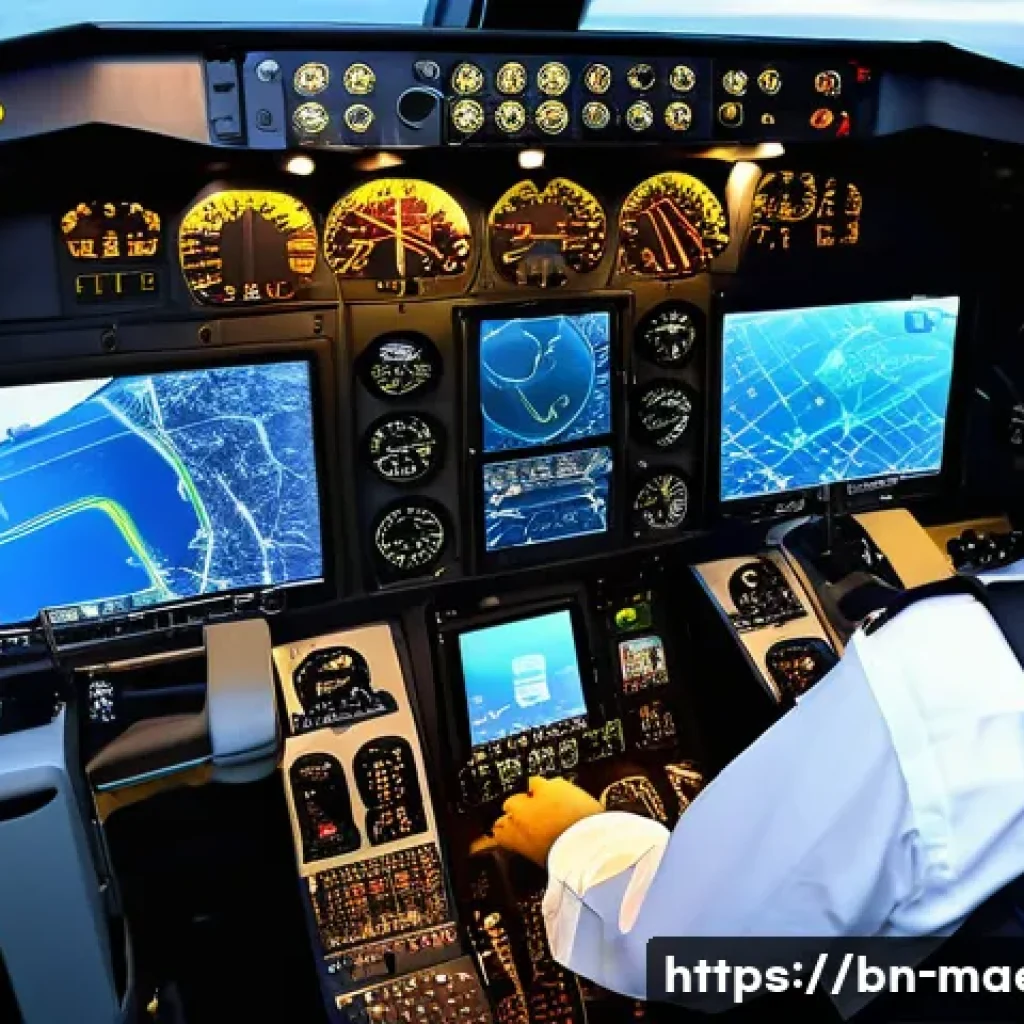 항공기 자동화 기술 - **Modern Cockpit & Pilot-Tech Synergy**
"A highly detailed, realistic depiction of a modern airc...