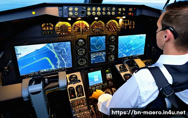 항공기 자동화 기술 - **Modern Cockpit & Pilot-Tech Synergy**
    "A highly detailed, realistic depiction of a modern airc...