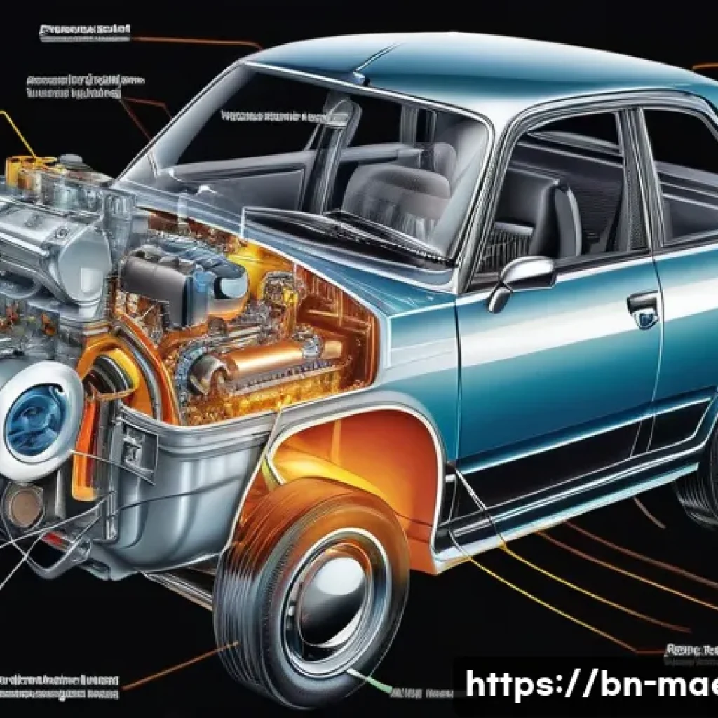 기계공학 열역학 - A detailed illustration of a modern car engine in action, showcasing the transformation of chemical ...