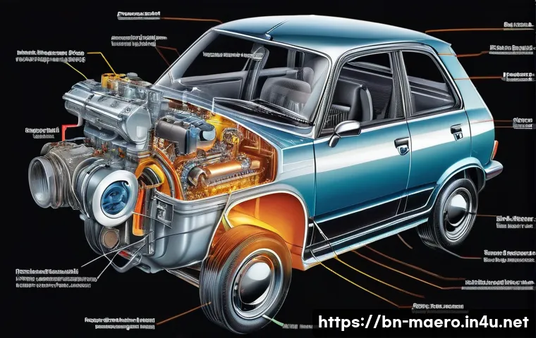 기계공학 열역학 - A detailed illustration of a modern car engine in action, showcasing the transformation of chemical ...