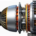 항공기 엔진 동력학 - A highly detailed cross-sectional illustration of a modern aircraft turbofan engine, showcasing the ...