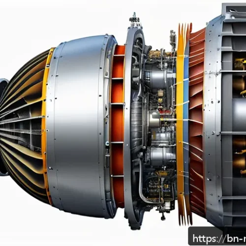 항공기 엔진 동력학 - A highly detailed cross-sectional illustration of a modern aircraft turbofan engine, showcasing the ...