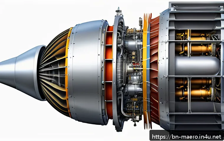 항공기 엔진 동력학 - A highly detailed cross-sectional illustration of a modern aircraft turbofan engine, showcasing the ...