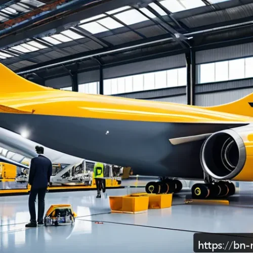 항공기 설계 및 제작 - A futuristic airplane manufacturing facility showcasing advanced lightweight materials such as carbo...